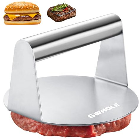 GWHOLE Prensa Hamburguesas,Smash Burger de Acero Inoxidable Redonda Aplastador de Prensa para Hamburguesas,Molde Hamburguesas para Prensar Carne Picada
