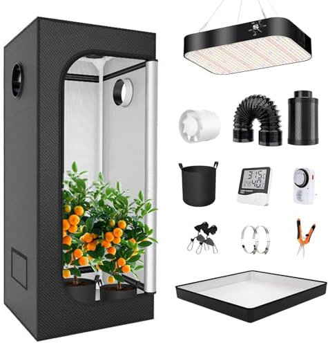 Système de culture hydroponique Kit complet de tente de culture, kit de tente de culture avec lumières LED à spectre complet, kit de filtre à charbon de 10,2 cm, boîte de culture, tissu Oxford 600D(40