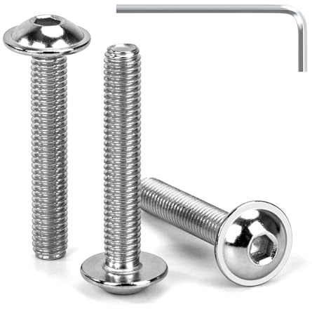 Tunejoy Tornillos de Cabeza Alomada con Brida M5 x 30 mm Tornillo de Cabeza Hexagonal de Acero Inoxidable A2 V2A Tornillos Máquina con llave Allen Rosca Completa 30 Piezas