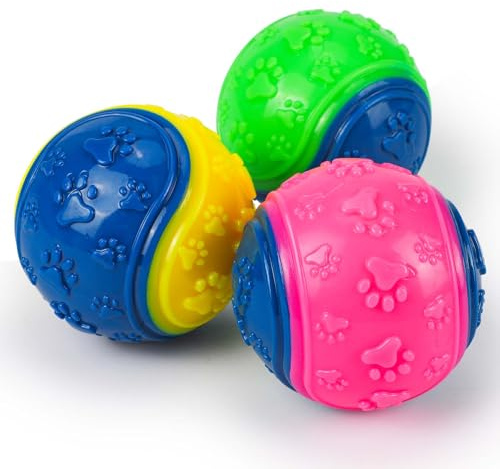 QKURT 3 stycken pipiga hundbollar, oförstörbara hundbollleksaker, högstudsande gummi, tandträning, interaktiv, för valpar, medelstora hundar