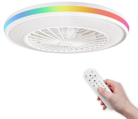 LED ATOMANT Pack 2x Ventilador de Techo con Luz LED 48W, Motor DC 15W, Ø 50cm, CCT + RGB, Regulable, 5000LM, 6 Velocidades Silencioso y Bajo Consumo, Modo Verano Invierno, Con Mando