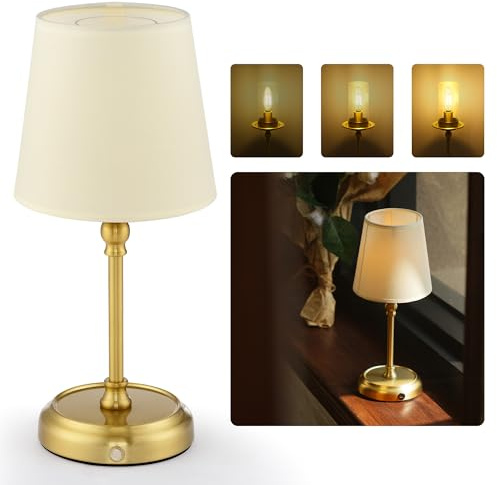 LuminexDesigns Lampade da Comodino, Lampade da Tavolo Ricaricabili Senza Fili 5200mAh per Soggiorno con Lampadina Inclusa, Dimmerabili, Paralume 3-in-1, per Camera, Sala da Pranzo e Arredo