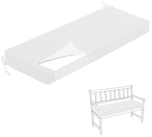 HJZPWB 5 cm de Grosor Ribetes Cojin Banco Exterior Impermeable Cojines para Banco Desmontable Colchoneta Banco Jardin Cojines Banco Exterior Jardin Cojin para Banco,Blanca,130X50X5CM