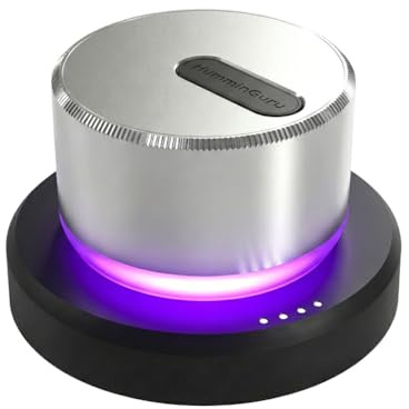 HumminGuru LUMI - Stabilizzatore di Peso e Tester di Velocità per Giradischi, 33/45/78 RPM, Disco Stroboscopico e Luce, 300 g, Morsetto in Alluminio LP per Peso, Lampada a 9 LED a Luce Ambientale