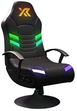 X-Rocker Aries RGB 2.1 Pedestal, Stereo Audio Gaming Chair - Neo Motion™ Sync App Controlled LED Lights, Immersive Sound, Folding, Wipe-Clean Faux Leather for Kids & Teens - Black - Exclusive