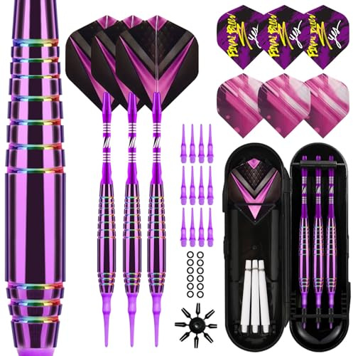 Lavishio Soft Tip Darts Sets - Soft Tip Darts for Electronic Dartboard Plastic Tip Darts Set with Aluminum Shafts + Extra 3 Dart Flights 3 Replace Plastic Shafts (Purple)
