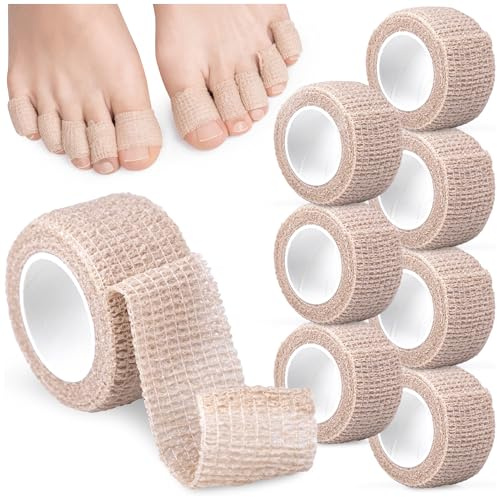 SULPO Lot de 8 rouleaux de pansement auto-adhésif pour les doigts - 2,5 cm x 4,5 m - Bandage de fixation élastique - Beige - Pansements imperméables pour adultes, sportifs et bricoleurs