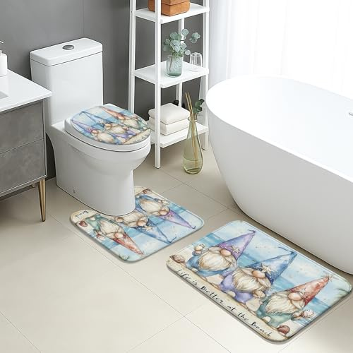 Juego De 3 Alfombrillas De Baño Gnomos De Playa Veraniegos Juego De Alfombrillas De Baño Moda Cómoda Alfombras De Cama, para Dormitorio, Cocina, Bathroom