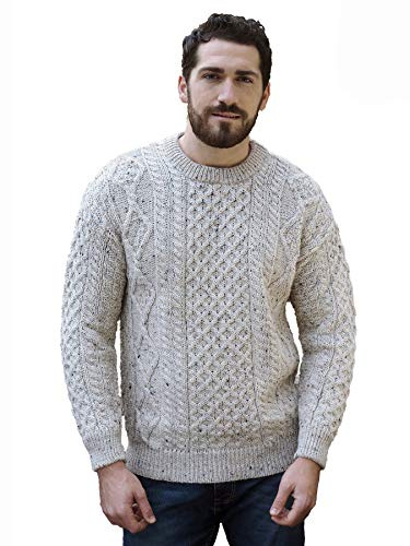 Aran Crafts Irish Unisex Cable Knit Wool Sweater (C1347-MED-BLK)