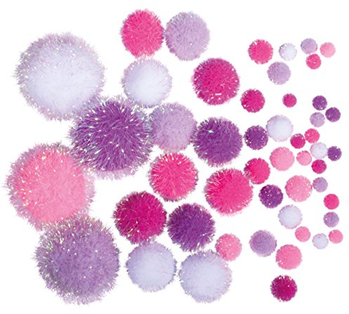 Rayher 50 Pom Poms for Crafting and Card Making, Glitter Pom Poms, Mixed Size Pom-Poms in Various Metallic Colours, Craft Pom Poms, Diameter 7-38mm, 76530000