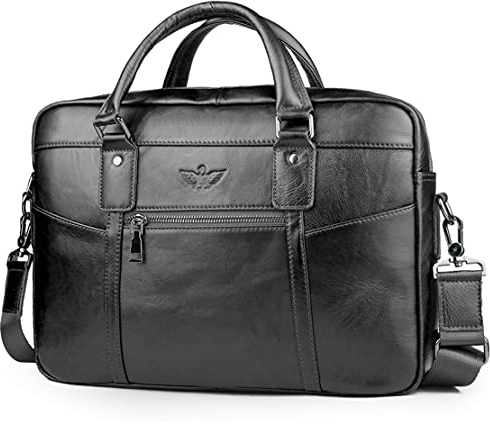 SPAHER Bolsa para Portátil 15,6 Pulgadas Impermeable Cuero Maletín Ordenador Portátil Vintage Bolsa de Mensajero de Hombro Messenger Laptop Bag para Trabajo