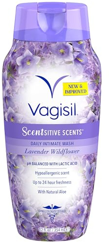 Vagisil Feminine Wash for Intimate Area Hygiene, Scentsitive Scents, pH Balanced and Gynecologist Tested, Spring Lilac, 12 oz (Pack of 1)
