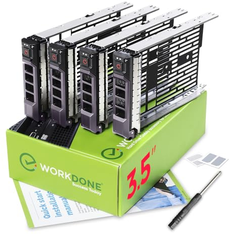 WORKDONE 4er-Pack - 3,5-Zoll Festplatten-Caddy - kompatibel für Dell PowerEdge Server - Handbuch - Aufkleber für Vorderseite - Schraubendreher - Schrauben für Festplattenfach