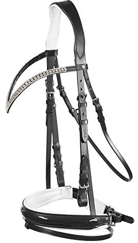 HORZE Trensenzaum Grayson, anatomisches Zaumzeug, Leder Trense für Dressur mit Glitzer, Schwarz, C