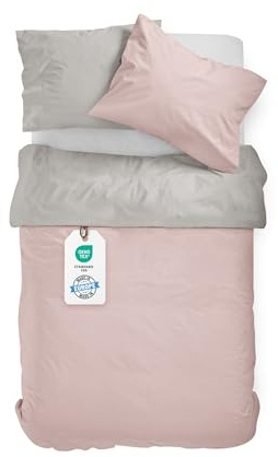 BLUE MOON Premium mako-satin sängkläder 200 x 220 cm satin 100 % bomull vändbara sängkläder – tillverkade i EU – 1 x påslakan 20 x 220 cm (silver/rosé, 200 x 220 cm)