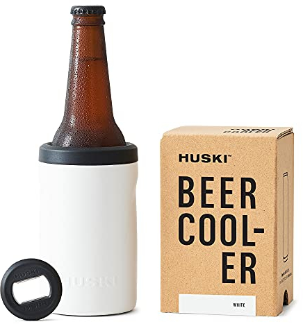 Raffreddatore di birra Huski 2.0 | Nuovo | Portabottiglie e lattine Premium | Acciaio inossidabile di grado marino a triplo isolamento | Apribottiglie 3 in 1 staccabile (Bianco opaco)