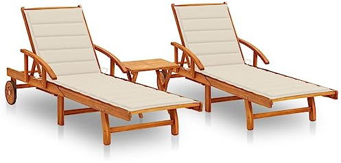 vidaXL Tumbonas con Mesa y Cojines 2 uds Madera Maciza de Acacia