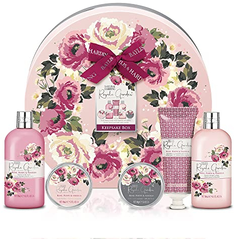 Baylis & Harding Royale Garden Rose Poppy & Vanilla Luxury Keepsake Hat Box Gift Set (Pack of 1) - Vegan Friendly