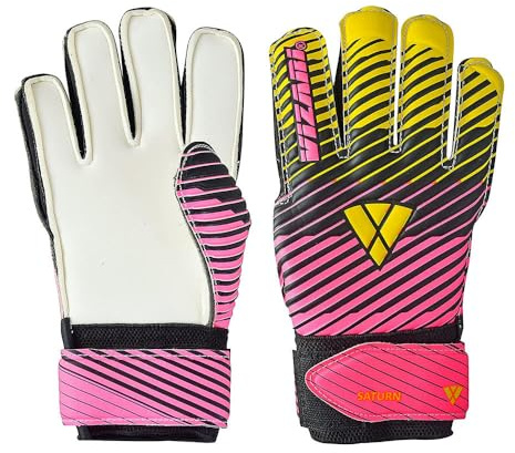 Vizari Saturn F.P. Soccer Goalkeeper Gloves with Finger Support - Pink/Yellow, Size 8 | Inbuilt Fingersave Protection Goalie Gloves | 3-MM Duplatex Foam Palm Football Gloves