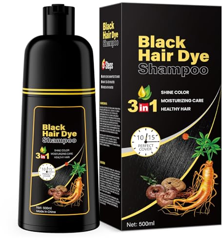 IIIMEIDU Hair Dye Shampoo for Gray Hair Coverage, 3 in 1 Natural Black Dye for Women Men, 500ml
