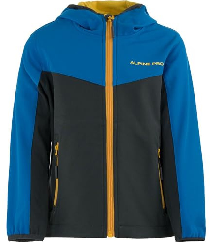Alpine Pro Holdo - Giacca da sci da ragazzo, softshell, giacca invernale, giacca funzionale, giacca leggera, impermeabile, antivento, colore nero e blu, Blu, 140-146