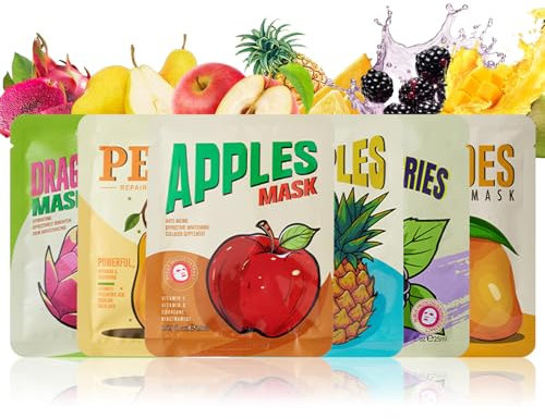 Tuchmasken Gesicht - Hydratisierende Gesichtsmaske Frauen, Teenager Mädchen Gesichtsmasken Set mit Fruchtessenzen, Hautpflege Tuchmaske Geschenk für Frauen und Mädchen, Sheet Face Mask Skincare