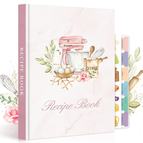 Lanpn B5 Journal de Recettes à Remplir, Livre Cahier de Recettes Cuisine et Blanc, Carnet Recette pour Enregistrer vos Propres Recettes, Livre Recette Vierge, Recipe Book Cookbook, Rose, Anglaise