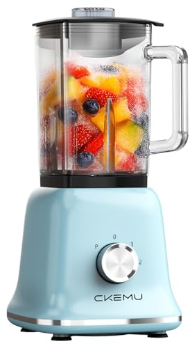 CKEMU Professional Blender For Smoothies, 58 Oz Glass Jar, Glass Blender Including Puree & Crush Ice Functions, 750 Watts, B02 (Blue)