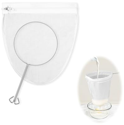 1 Pack Ultra Fine Mesh Strainer Bags, Reusable with Stainless Steel Handle, Filter for Nut Milk, Coffee, Juice, Cheese, Honey, and More (Small)