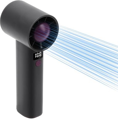 Bärbar handfläkt, liten USB-fickfläkt med digital display och 6 steg, 3 000 mAh uppladdningsbar minifläkt, turbo handfläktar med snodd för resor kontor hemma (grå)