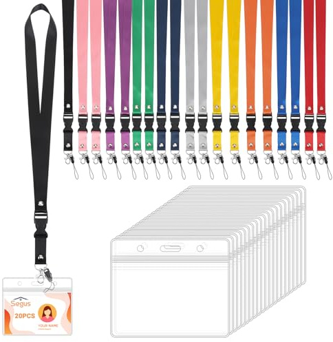 Segus Cinta Cuello Llaves, 20 Piezas Porta Tarjetas Identificativas con Lanyard, Colgante Llaves Cuello con Cierre de Langosta Giratorio, para Oficina, Escuela, Hospital (Horizontal)