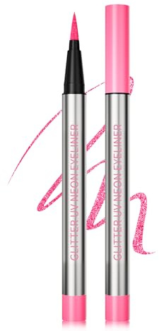 Eyeliner Liquide Paillettes Waterproof, Crayon Liquide Néon UV, Tenue Métallique, Paillettes Multicolores, Longue Durée, Facile à Utiliser et Hautement Pigmenté, Séchage Crée des Lignes-02#Rose