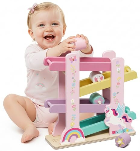 Lehoo Castle Kugelbahn Holz ab 1 Jahr, Einhorn Spielzeug ab 1 2 Jahre Mädchen, Holzspielzeug Baby, Geschenk 1 Jahr Mädchen