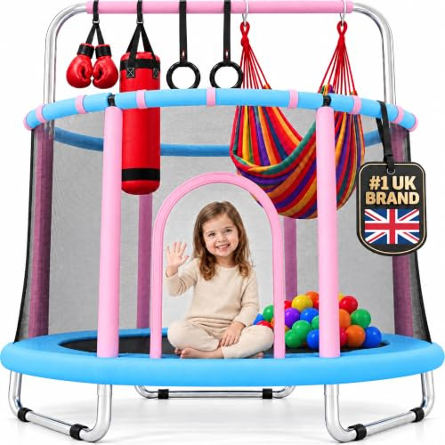 Happin® 55” Toddler Trampoline, Indoor & Outdoor, Ages 3-6, 5FT Kids, Ultra Safe Kids Trampoline with Safety Enclosure Net, Perfect for Toddler Boys & Girls