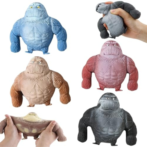 Juguete de Estrés de Gorila, Mini Juguetes Gorila para el estrés, Juguetes de Látex Mono, Anti Ansiedad y Relajación, Adecuado para Niños y Adultos para Aliviar el Estrés(4 Piezas)