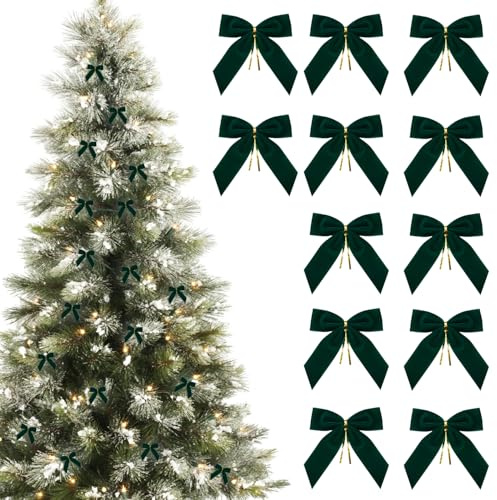 REEKNOKOL 12 Fiocchi per Albero di Natale, Fiocchi Verdi per Albero, Fiocchi di Velluto per Ghirlanda, Fai da Te, Confezioni Regalo Decorazione (9x9,5cm)