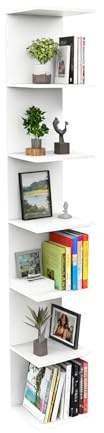 buybyroom Corner Shelf Unit Wall Mounted, Floating Shelves, Corner Unit for Living Room, Study, Kitchen, Bedroom, 6-tier, White