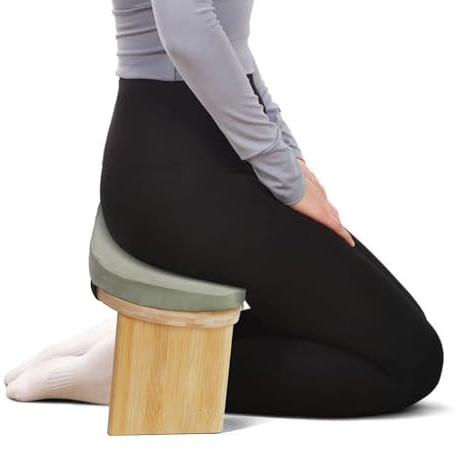 Tagowao Chaise de méditation pliable en bambou avec coussin - Tabouret de méditation ergonomique - Pliable - Banc de méditation pour yoga - Banc de prière