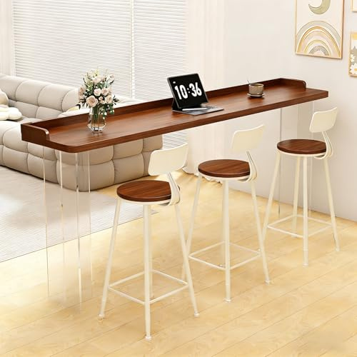 Modern Bartabell, Industriell Köks- och Matsalstabell i Thekenhöjd med Akrylbas, för Kök, Vardagsrum, Festrum, Utan Hocker(Brown,140x40x105cm/55x16x41in)