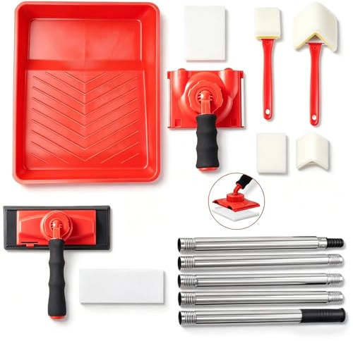 Paint Edger Tool Kit, 14 PCS Paint Edger Set with 5-Section Extension Pole, Trim & Refill Pads, 9 Inch Paint Pad with 360Β° Handle, Corner & High Ceilings Painter, Paint Supplies for Painting Walls