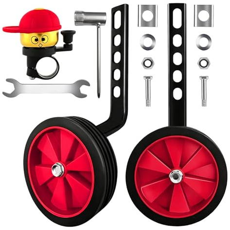 Yooyan Set med 2 justerbara stödhjul för barncykel från 12 till 20 tum, med nyckel och klocka, starka gummihjälphjul för säker förarinlärning