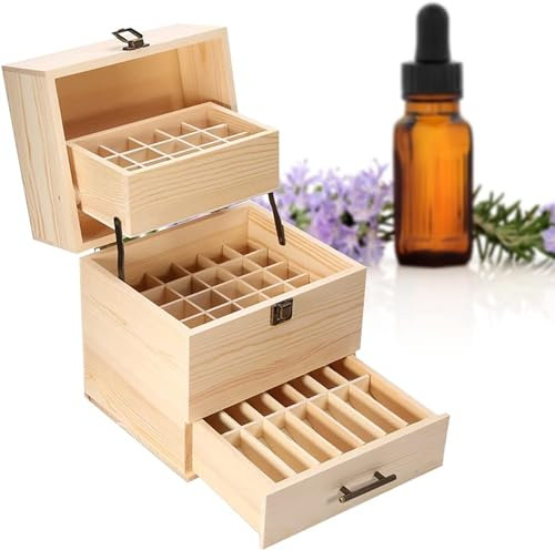 ZJchao Oli Essenziali Scatola Organizzatore Stoccaggio in Legno 3 Livelli per 59 Bottiglie 5-15 ml Conservazione Olio Essenziale Naturale Ideale Smalto Unghie Profumo Cosmetici Oli Aromaterapia