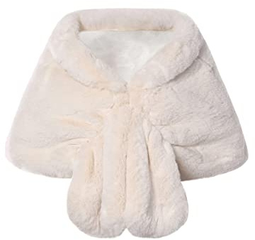 BABEYOND Womens Faux Fur Collar Shawl Faux Fur Scarf Wrap Evening Cape for Winter Coat, Beige, Large