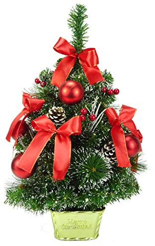 Christmas Concepts® 60 cm Árbol Decorado Esmerilado con Conos de Pino y Decoraciones Rojas