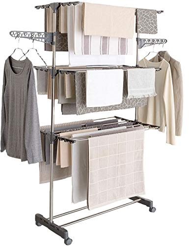 IDMarket - Stendibiancheria verticale pieghevole a 3 livelli massima capacità 20 m INOX e grigio