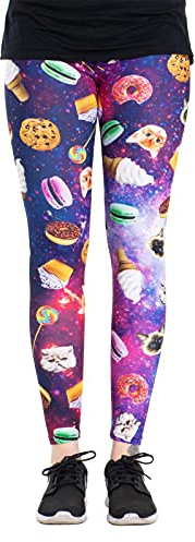 cosey - Festival-Party-Line Leggings (Einheitsgröße) - (Cats & Food)