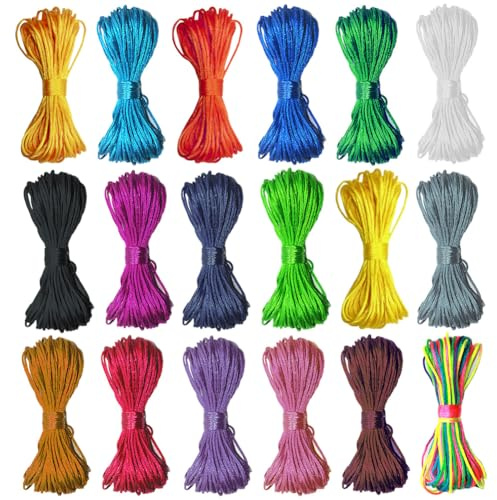 Ewparts 180 Metri Fili Nylon Cordoncino 1,5 mm Satin Rattail Seidenschnur 18 Colori Corda per Braccialetti Filo per Braccialetti Fili per Braccialetti Cordino di Nylon Corda Flili per Braccialetti