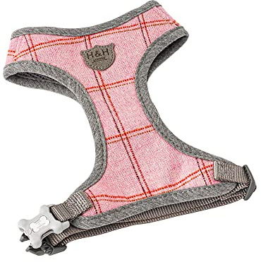 HUGO & HUDSON Dog Harness, No-Pull Anti Choke Tweed Harness Vest, Pink Checkered, S