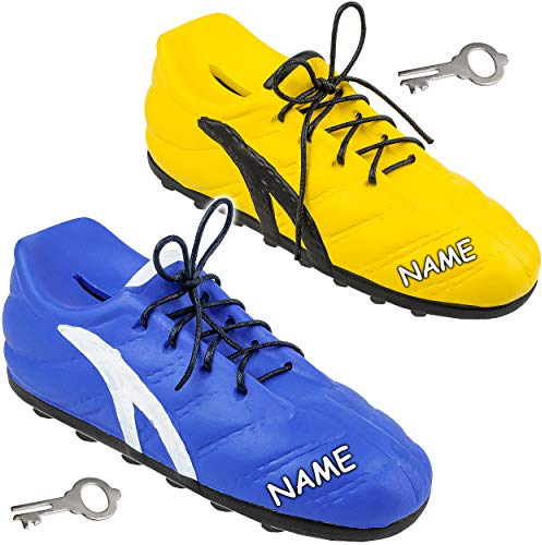 alles-meine.de GmbH 2 Stück XL Spardosen - Fußballschuh/Schuh - Sportschuh - bunt - inkl. Name - mit Schlüssel und Schloss - mit echten Schnürsenkel ! - 23 cm - stabile Sparb..