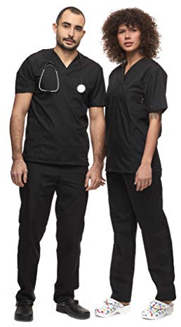 Mazalat, Ensemble Uniforme médical Unisexe avec Tunique et Pantalon, Noir, XL